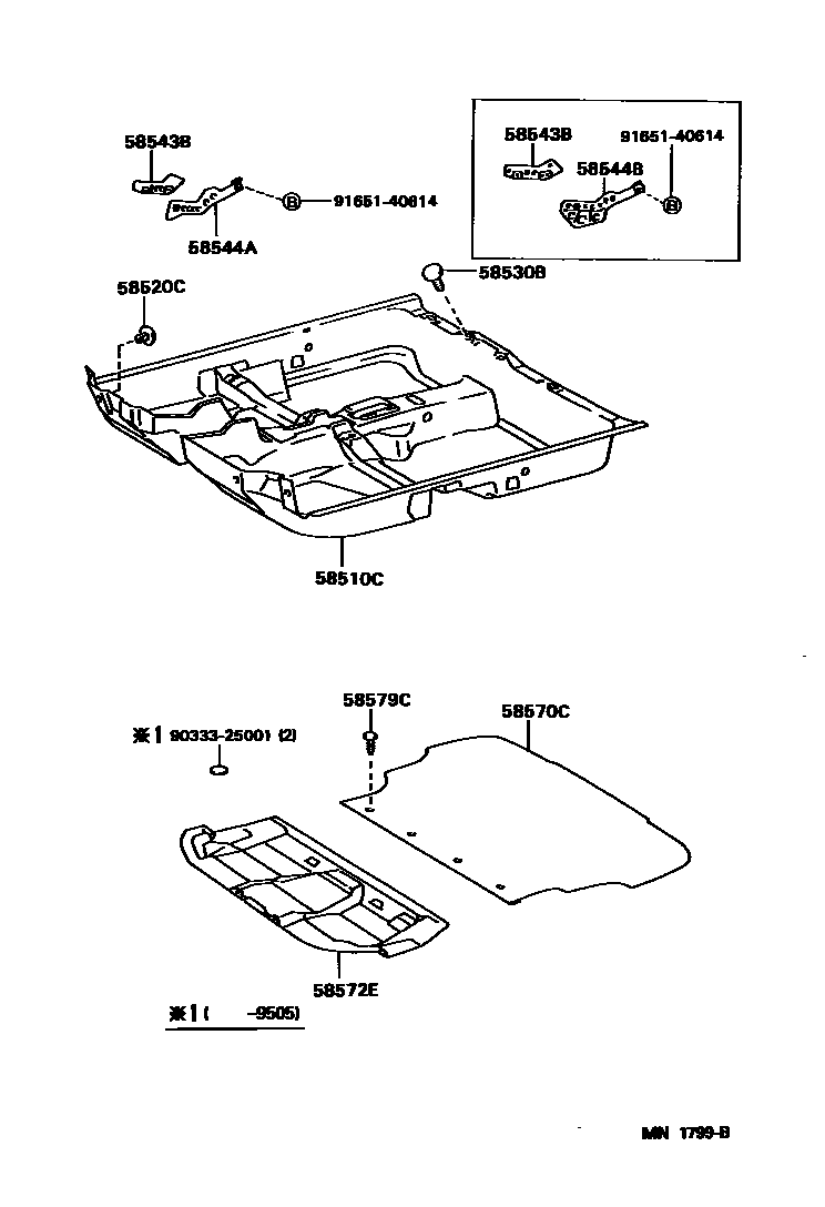Toyota COROLLA 地板垫和地毯 EPC diagram — MN1799B