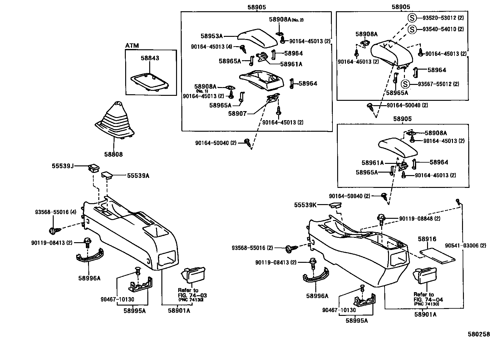 Toyota COROLLA 中央扶手箱和支架 EPC diagram — 580258