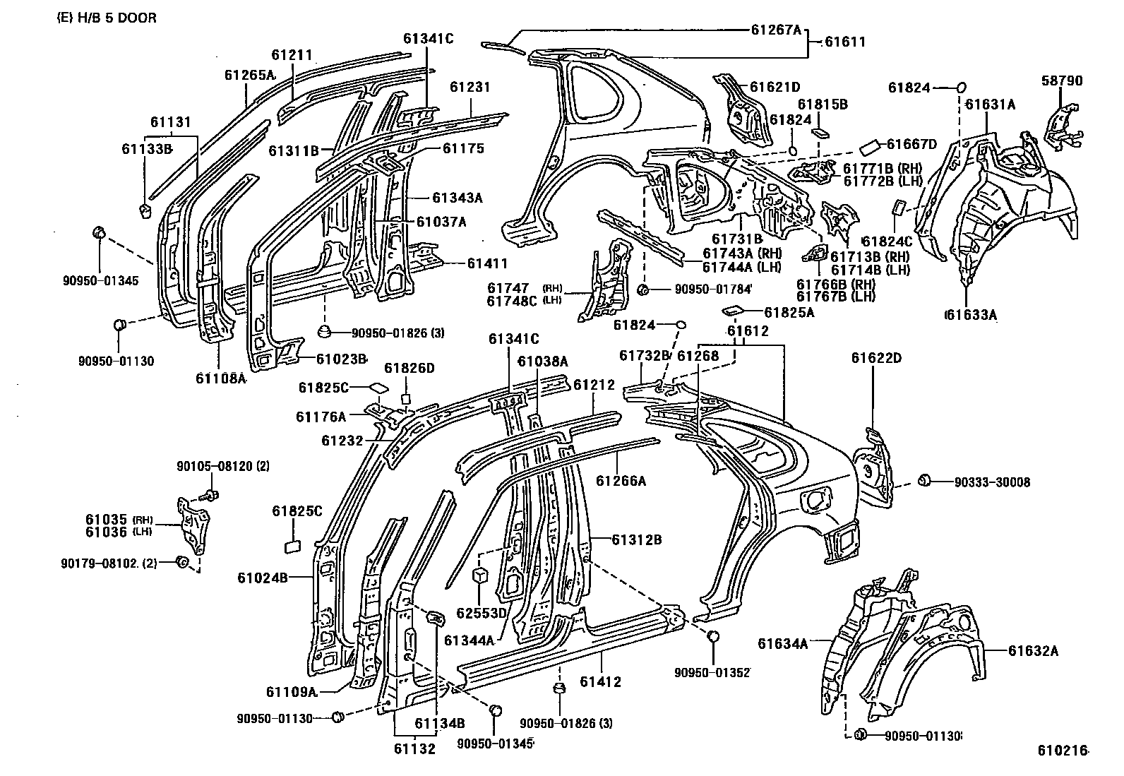 Toyota COROLLA 侧梁 EPC diagram — 610216