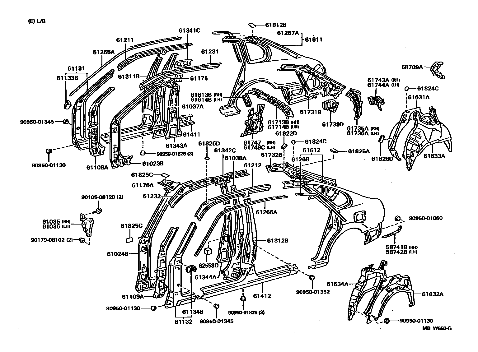 Toyota COROLLA 侧梁 EPC diagram — MBW650G