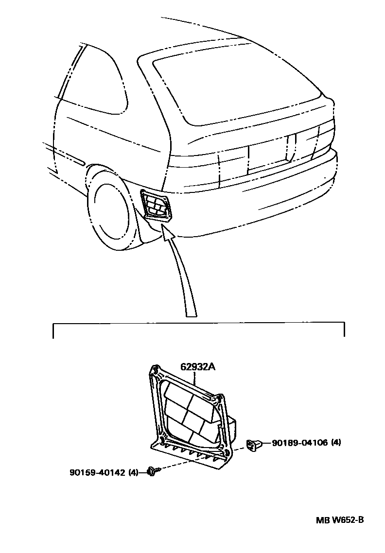 Toyota COROLLA 车侧通风装置 EPC diagram — MBW652B