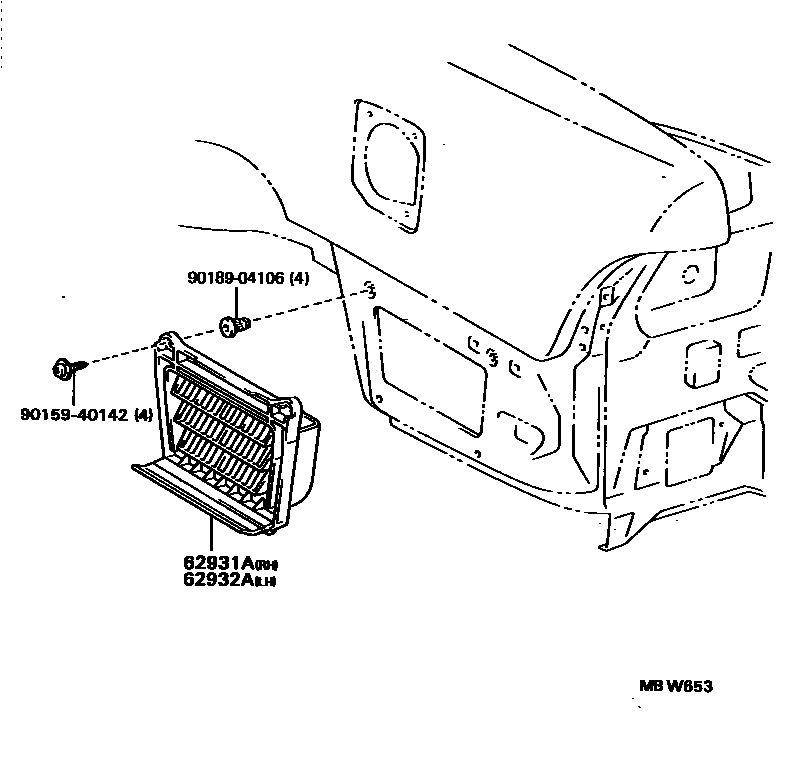 Toyota COROLLA 车侧通风装置 EPC diagram — MBW653