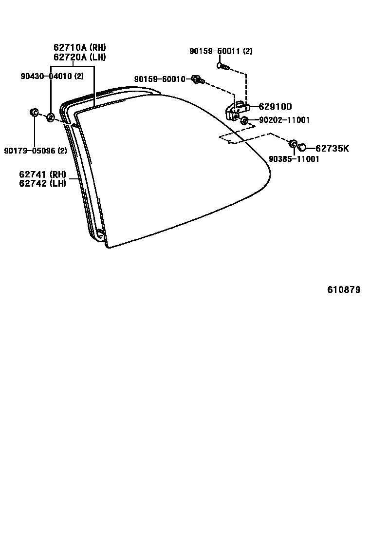 Toyota COROLLA 角窗 EPC diagram — 610879