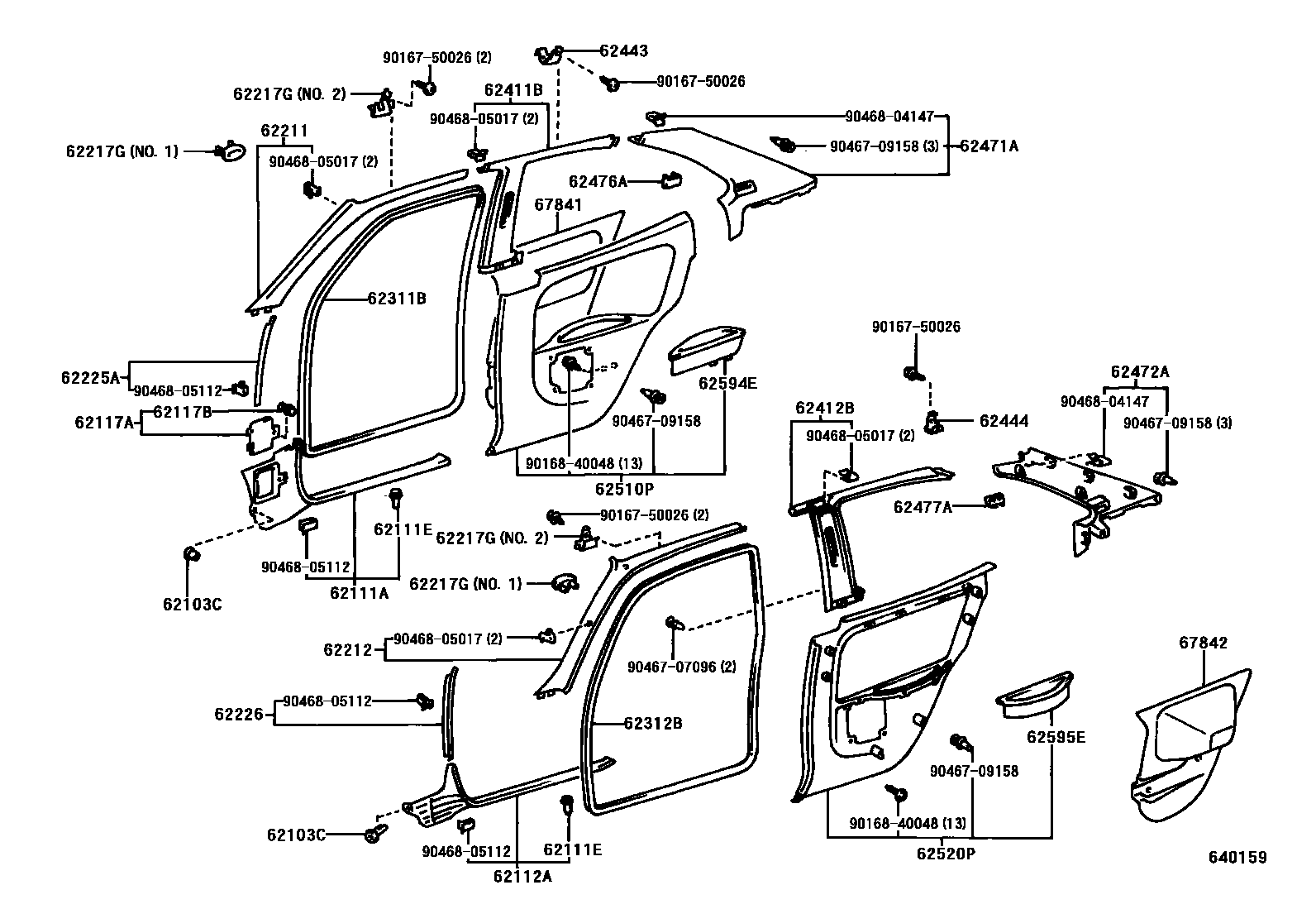 Toyota COROLLA 内饰板和车门防水胶条 EPC diagram — 640159
