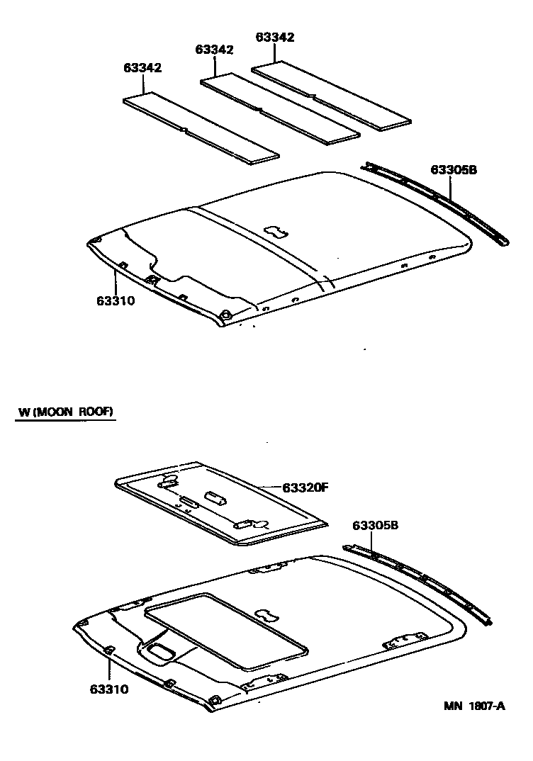 Toyota COROLLA 车顶内衬和消声垫 EPC diagram — MN1807A