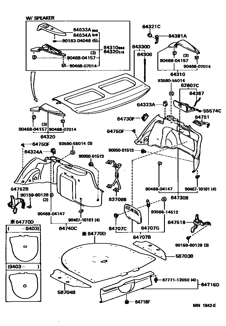 Toyota COROLLA 底板和底板装饰罩 EPC diagram — MN1842E
