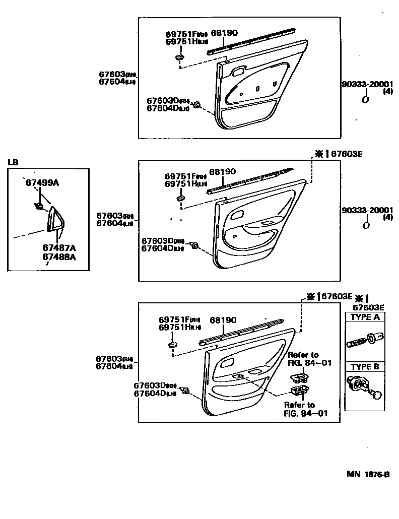Toyota COROLLA 后门板和后门玻璃 EPC diagram — MN1876B