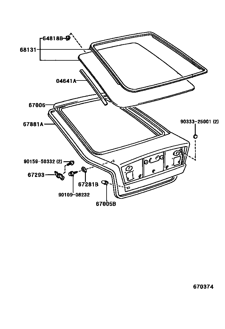 Toyota COROLLA 背门板和背门玻璃 EPC diagram — 670374