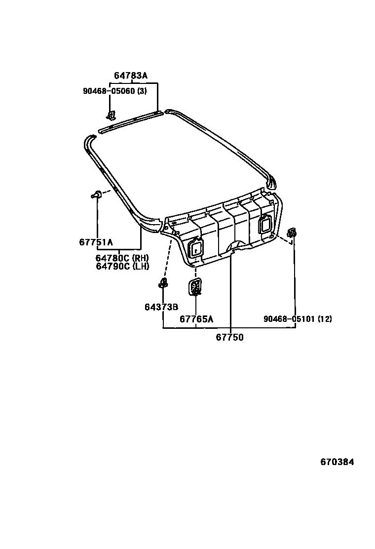 Toyota COROLLA 背门板和背门玻璃 EPC diagram — 670384