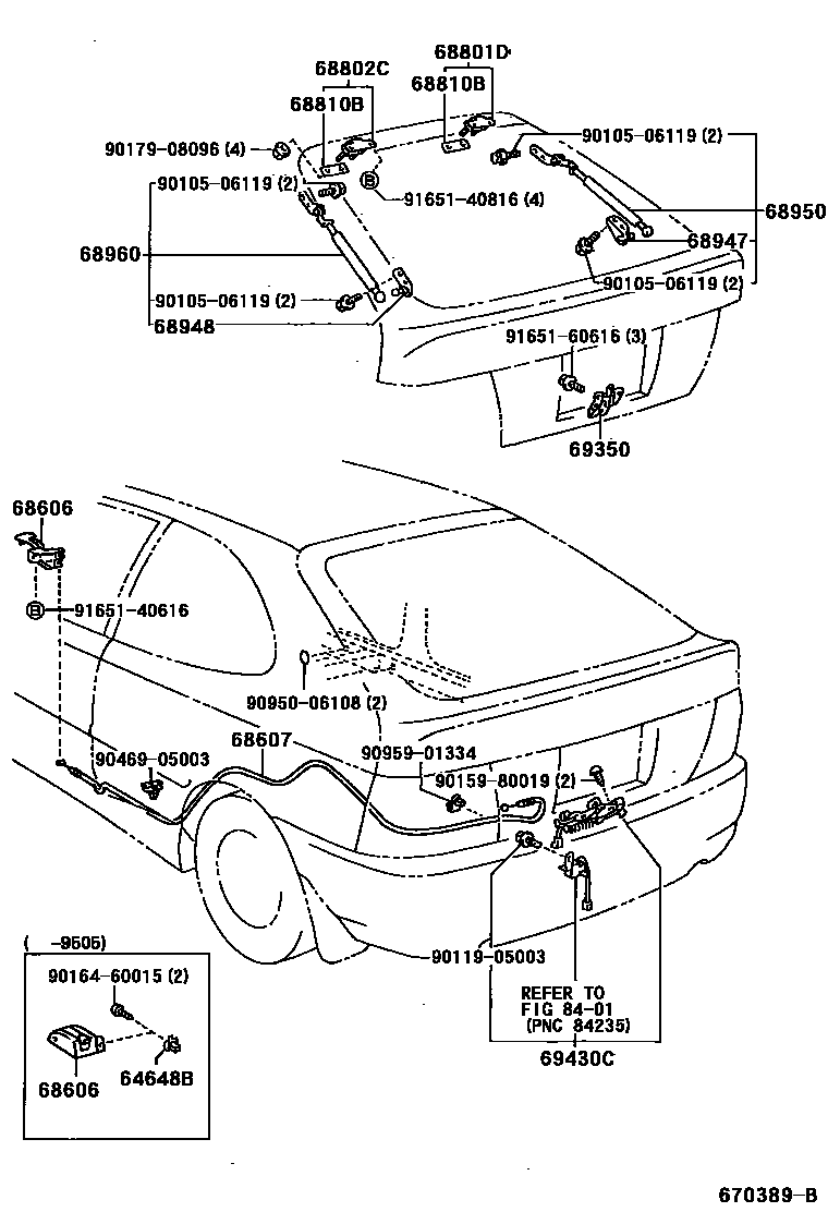 Toyota COROLLA 背门锁和背门把手 EPC diagram — 670389B
