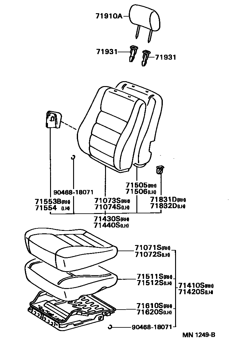 Toyota COROLLA 前排座椅和座椅滑轨 EPC diagram — MN1249B