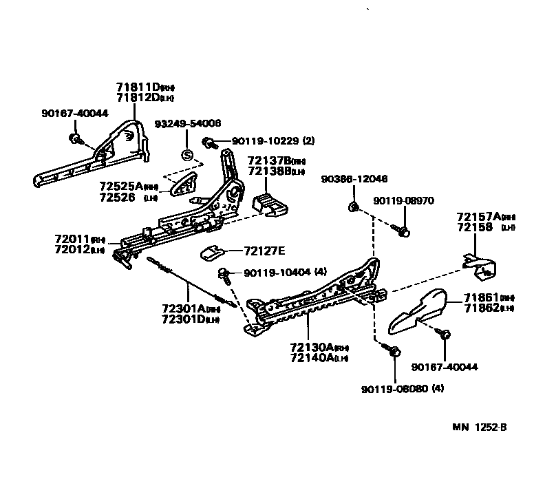 Toyota COROLLA 前排座椅和座椅滑轨 EPC diagram — MN1252B