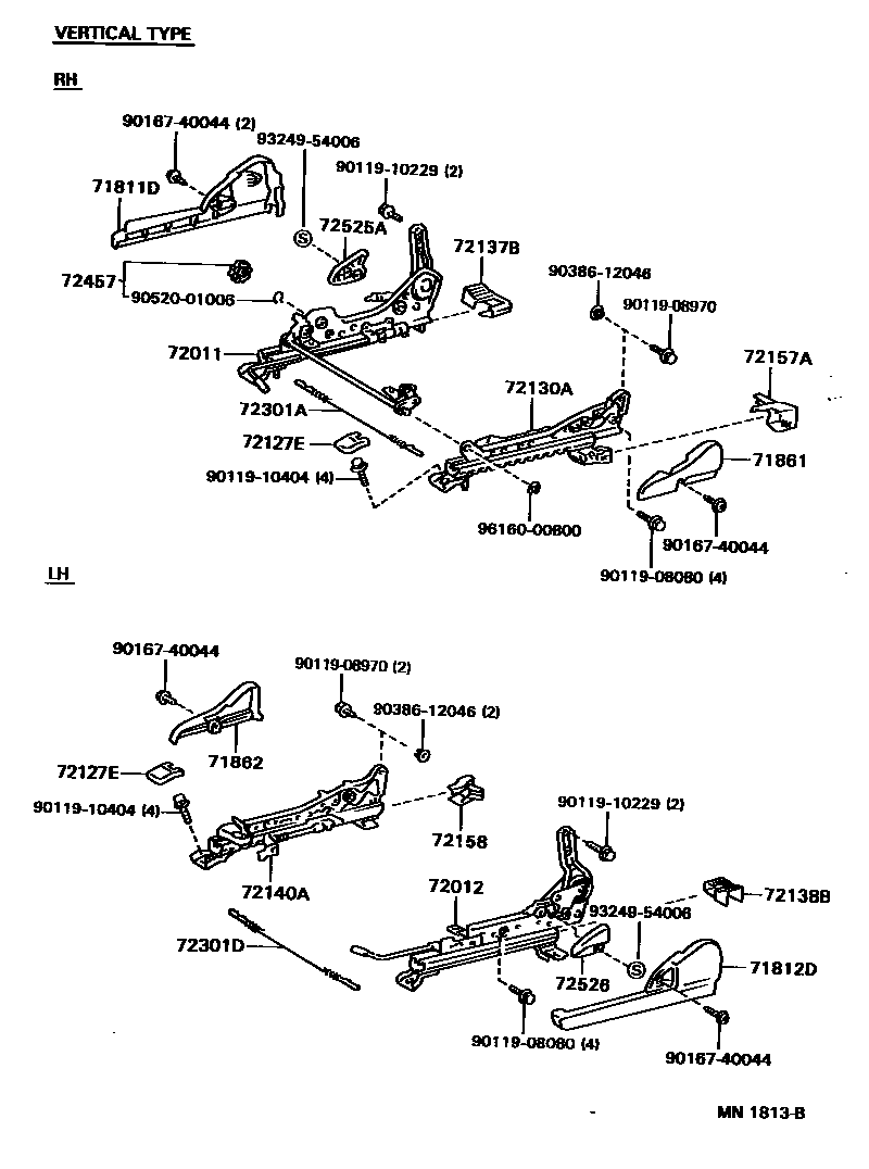 Toyota COROLLA 前排座椅和座椅滑轨 EPC diagram — MN1813B