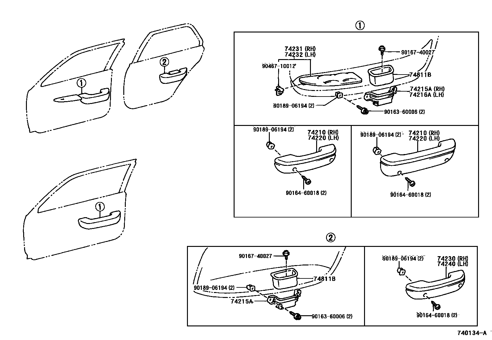 Toyota COROLLA 扶手和遮阳板 EPC diagram — 740134A