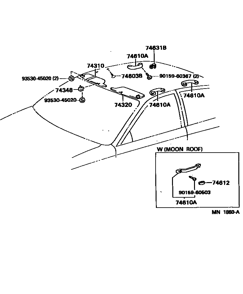 Toyota COROLLA 扶手和遮阳板 EPC diagram — MN1860A