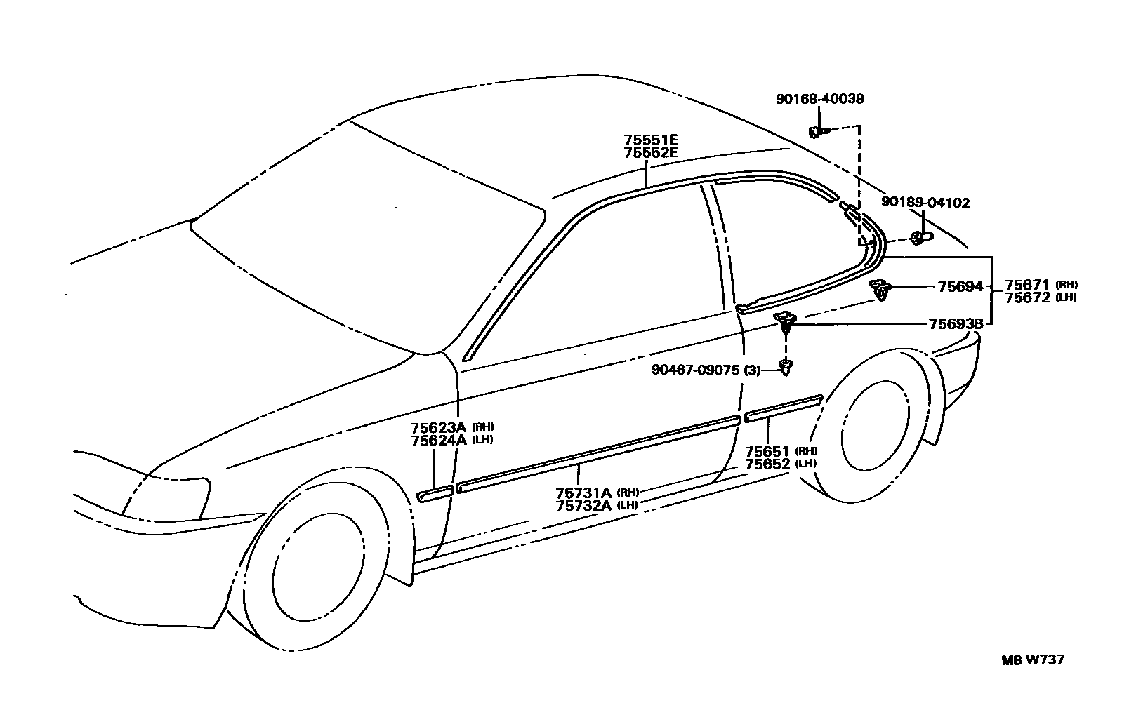 Toyota COROLLA 侧防护条 EPC diagram — MBW737