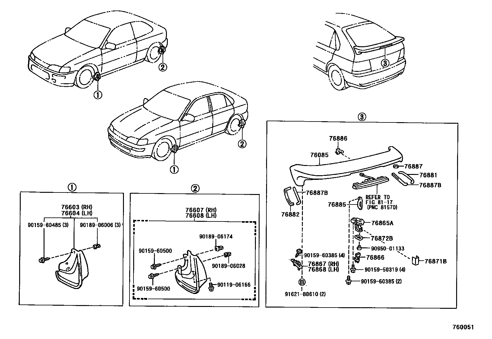 Toyota COROLLA 挡泥板和扰流板 EPC diagram — 760051
