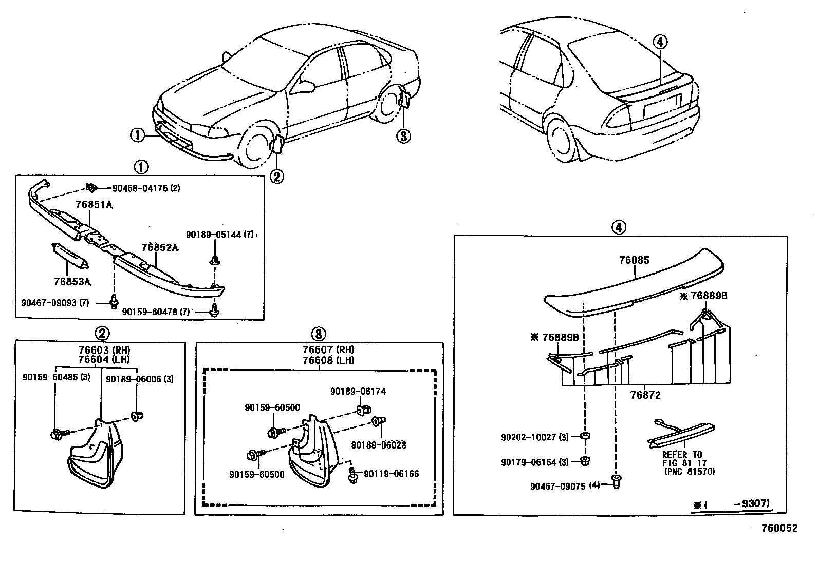 Toyota COROLLA 挡泥板和扰流板 EPC diagram — 760052