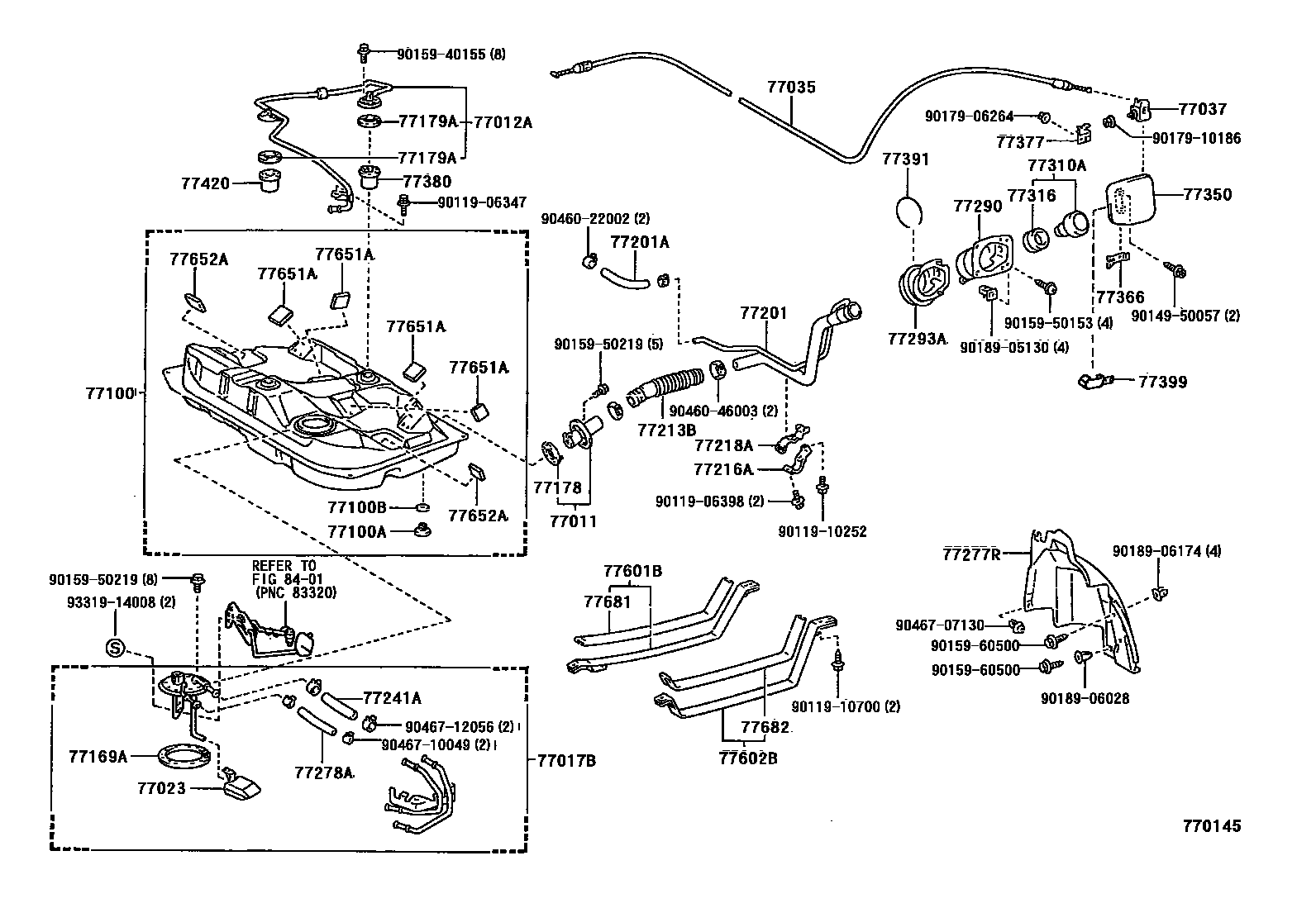 Toyota COROLLA 燃油箱和燃油管 EPC diagram — 770145