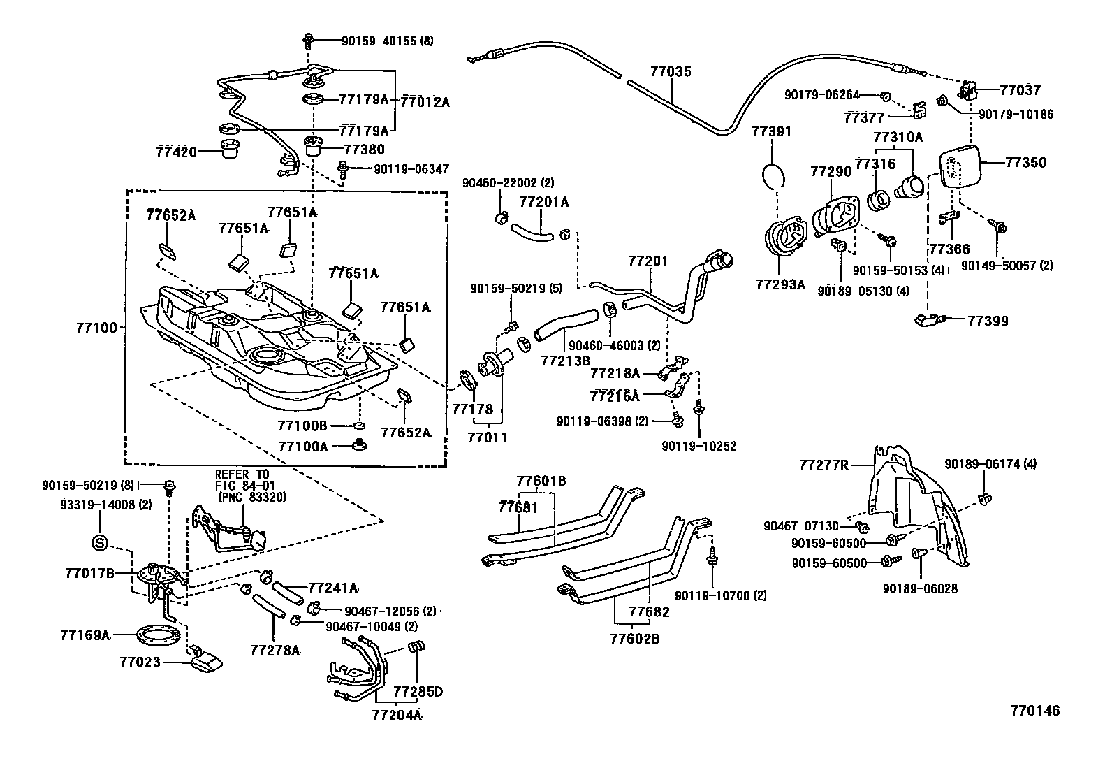 Toyota COROLLA 燃油箱和燃油管 EPC diagram — 770146
