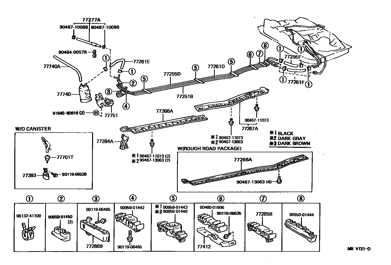 Toyota COROLLA 燃油箱和燃油管 EPC diagram — MBV721D