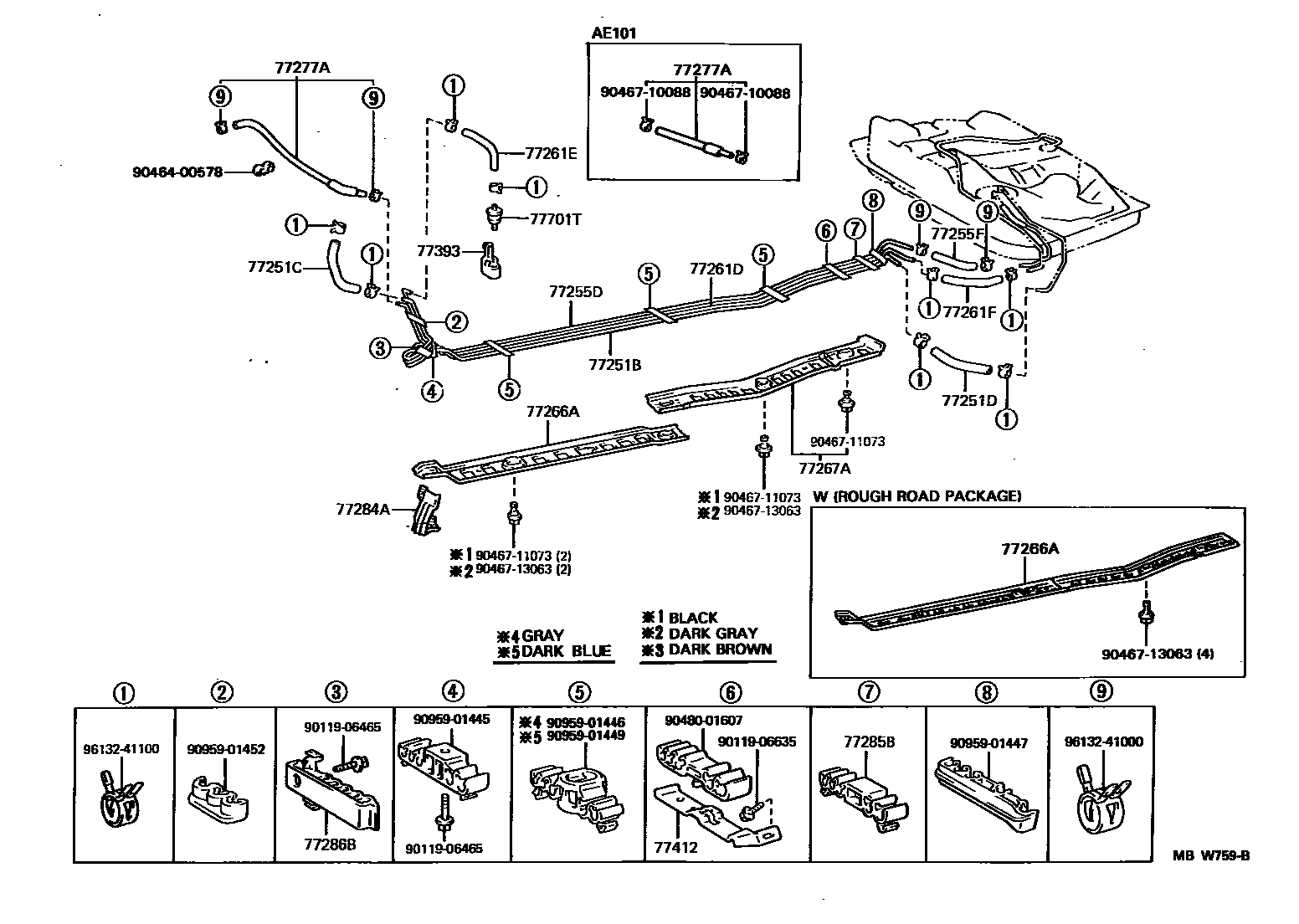 Toyota COROLLA 燃油箱和燃油管 EPC diagram — MBW759B