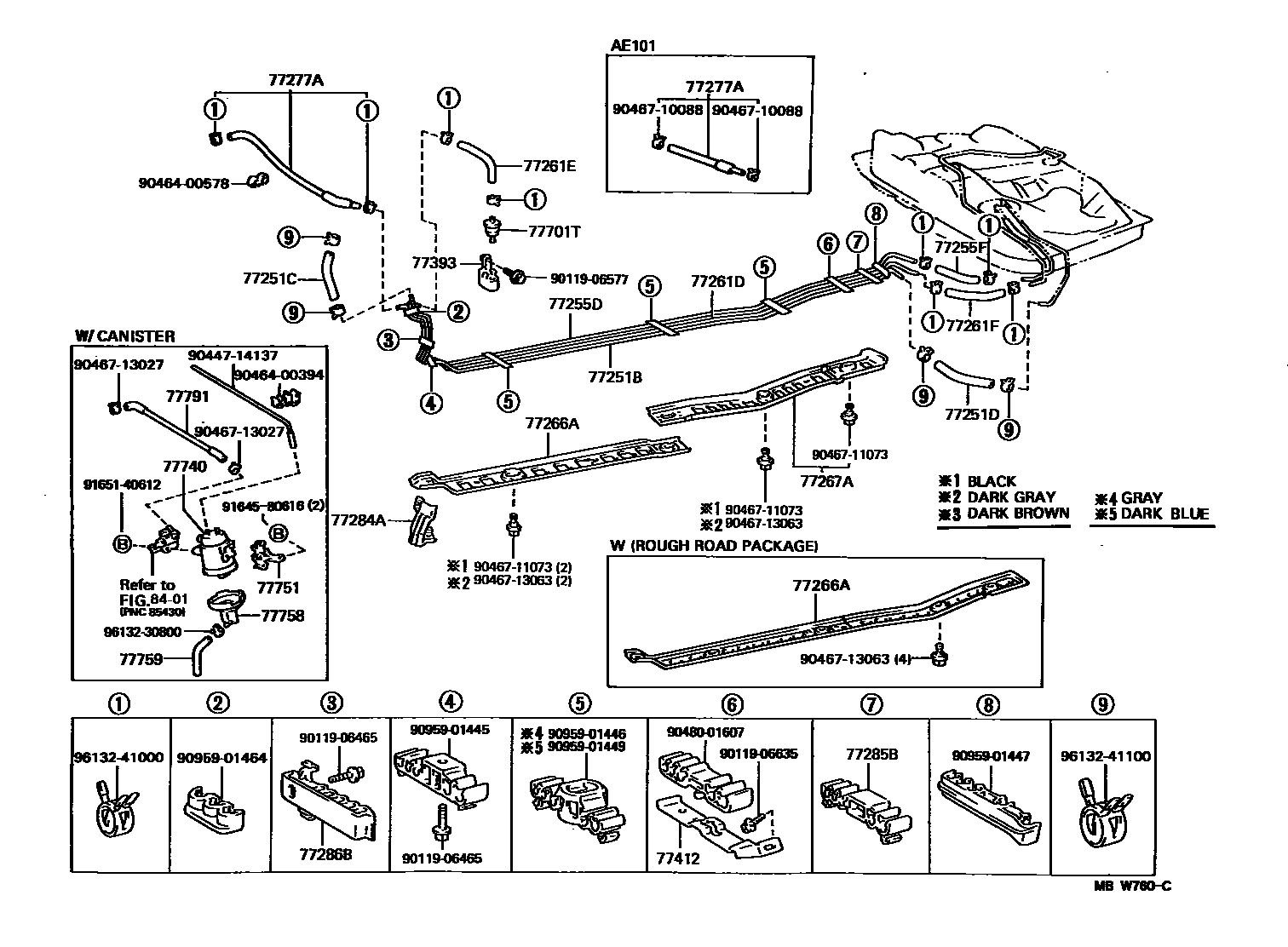 Toyota COROLLA 燃油箱和燃油管 EPC diagram — MBW760C