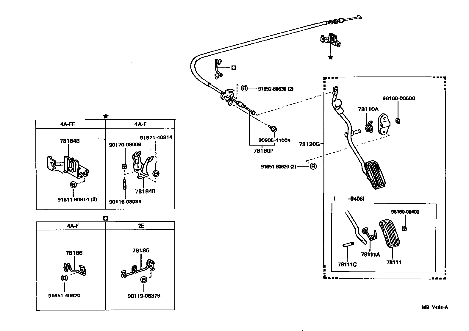 Toyota COROLLA accelerator pedal connecting rod EPC diagram — MBY461A