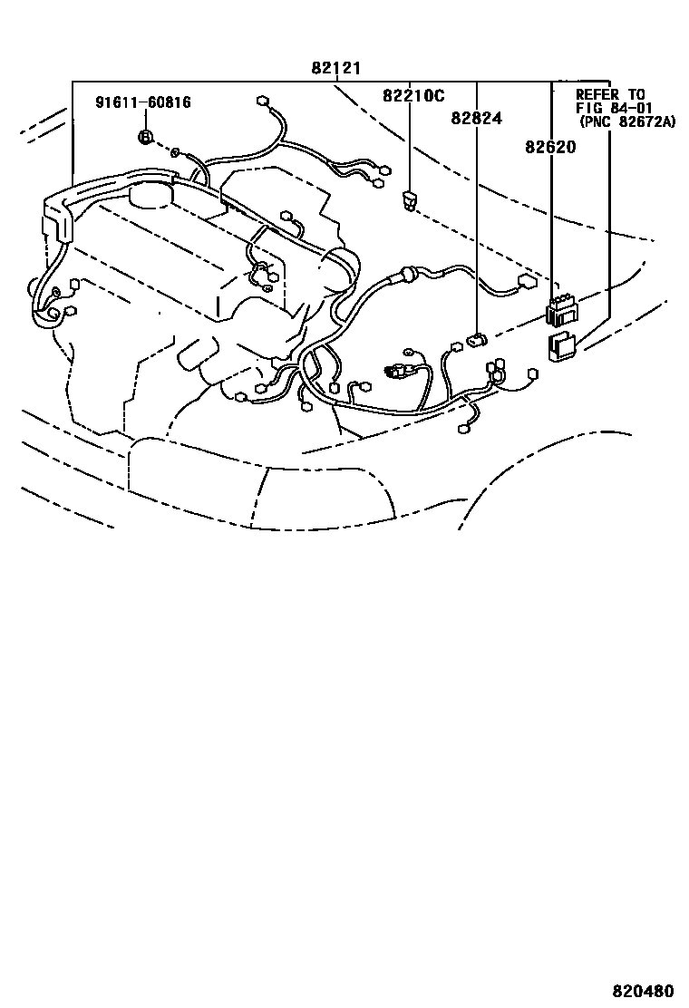 Toyota COROLLA 线束和卡夹 EPC diagram — 820480