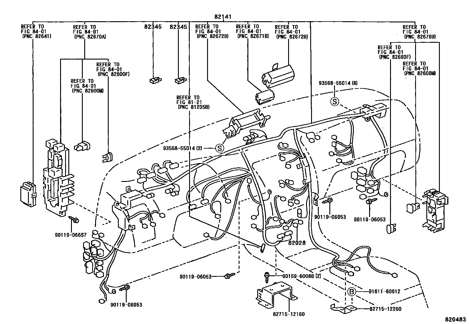 Toyota COROLLA 线束和卡夹 EPC diagram — 820483