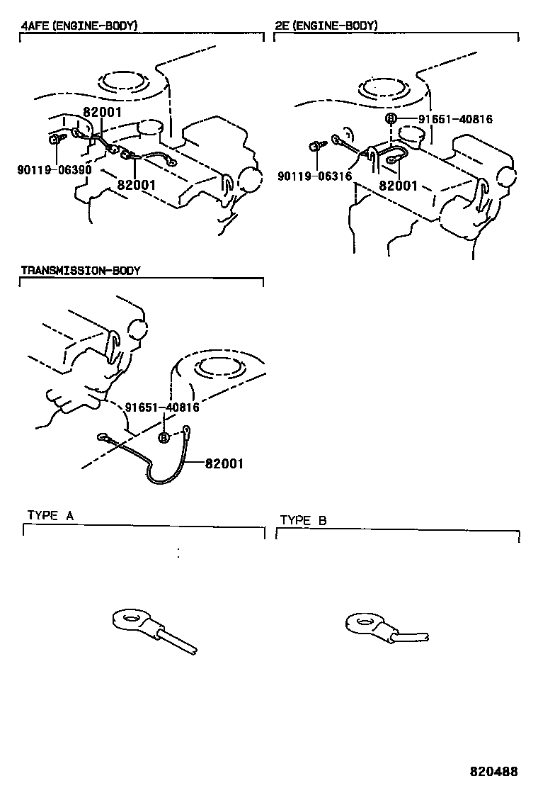 Toyota COROLLA 线束和卡夹 EPC diagram — 820488