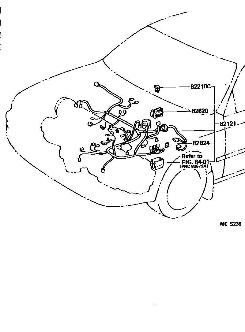 Toyota COROLLA 线束和卡夹 EPC diagram — MES238