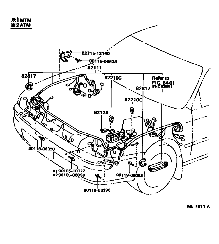 Toyota COROLLA 线束和卡夹 EPC diagram — MET811A