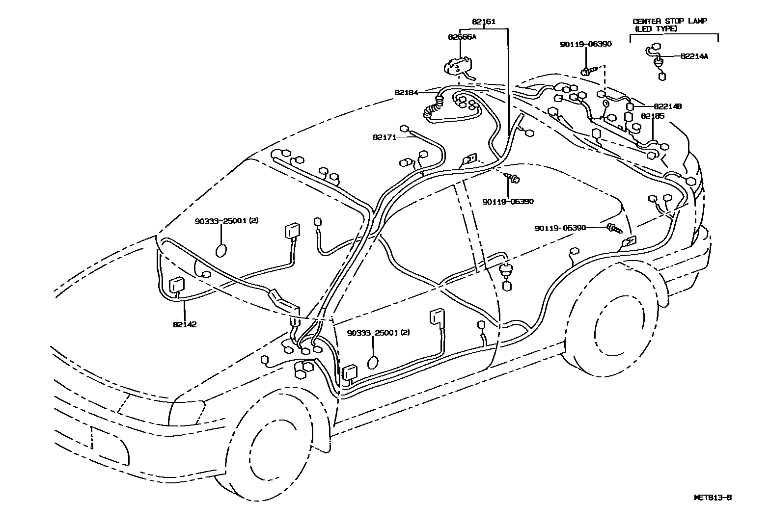 Toyota COROLLA 线束和卡夹 EPC diagram — MET813B
