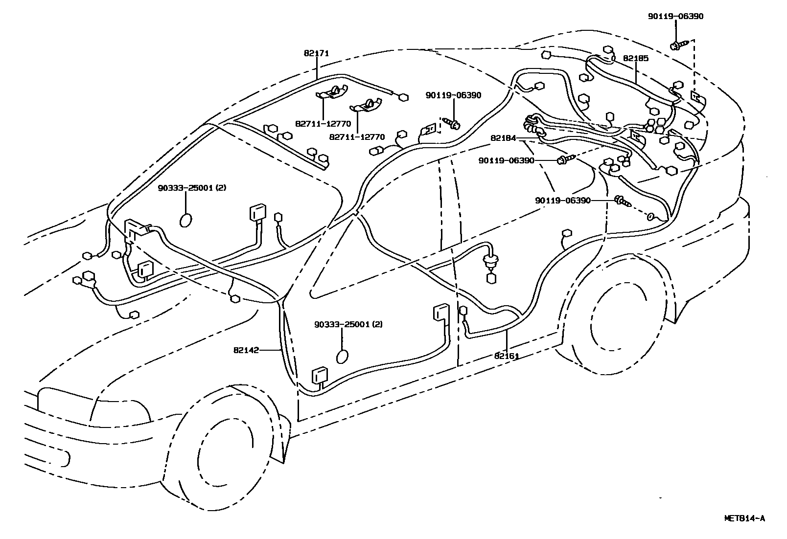 Toyota COROLLA 线束和卡夹 EPC diagram — MET814A