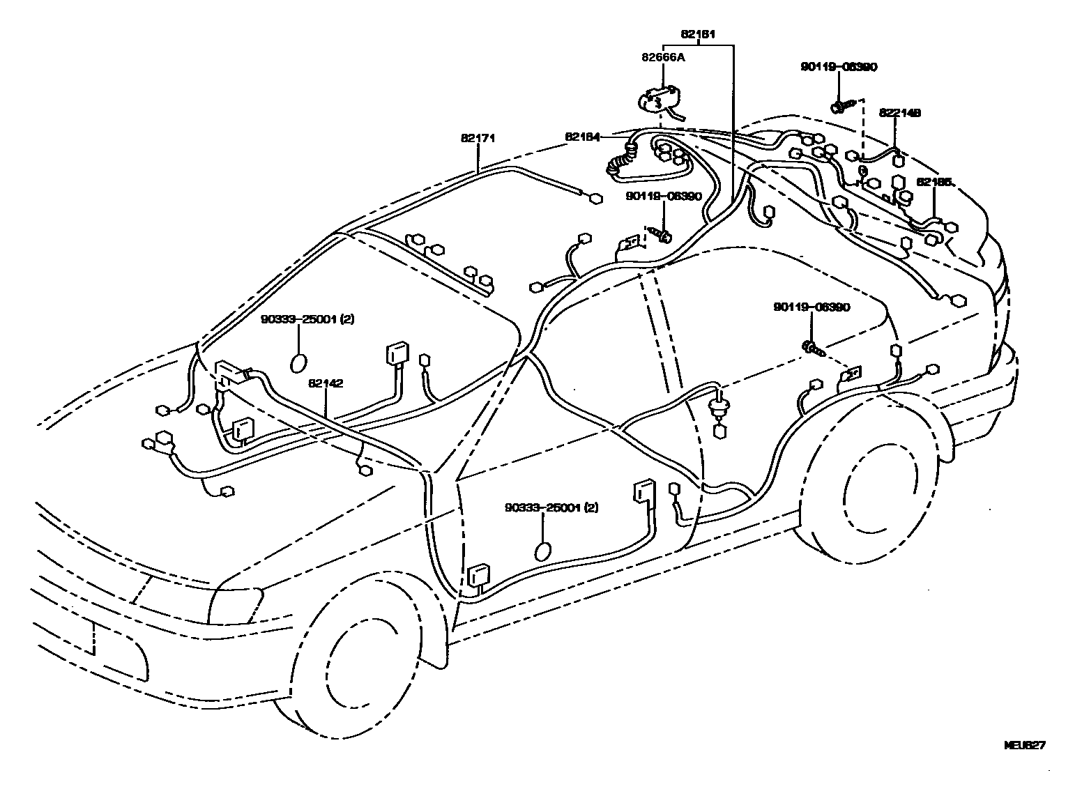 Toyota COROLLA 线束和卡夹 EPC diagram — MEU627