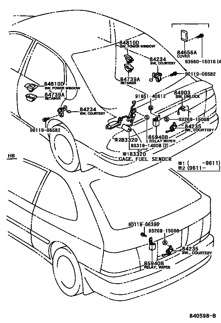 Toyota COROLLA 开关和继电器和ECU EPC diagram — 840598B