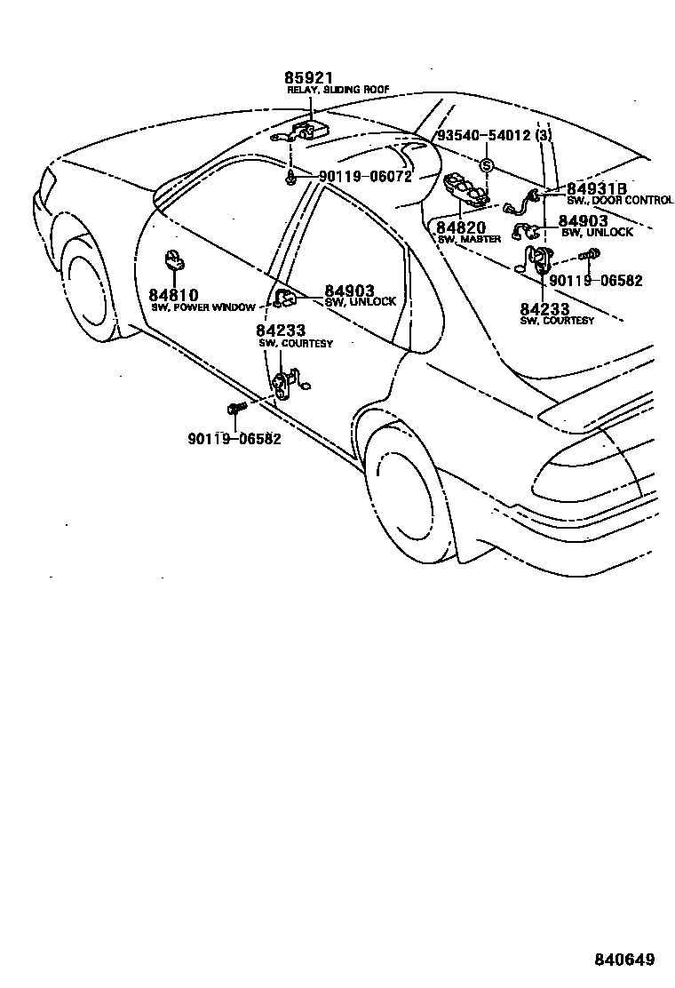 Toyota COROLLA 开关和继电器和ECU EPC diagram — 840649