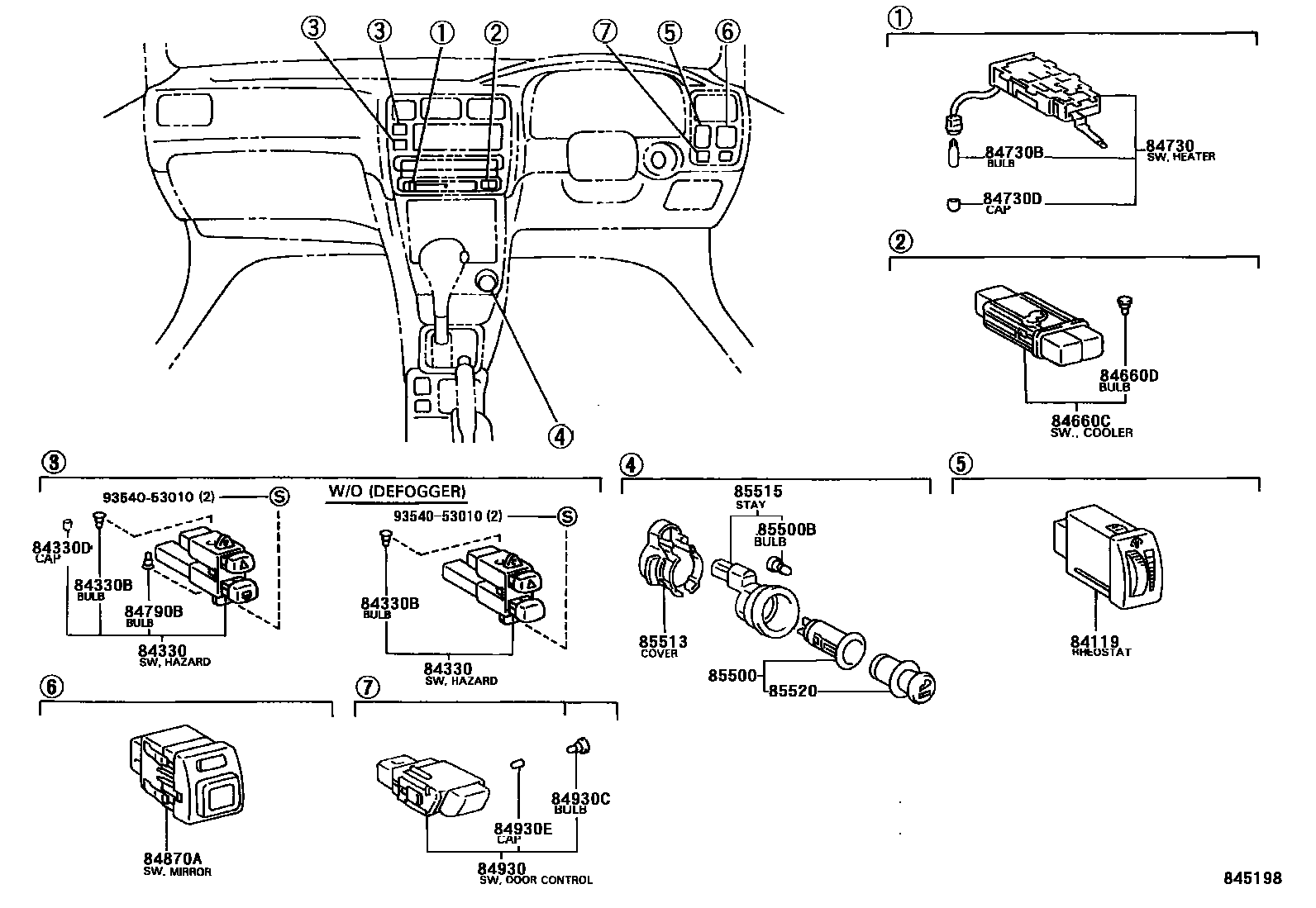 Toyota COROLLA 开关和继电器和ECU EPC diagram — 845198
