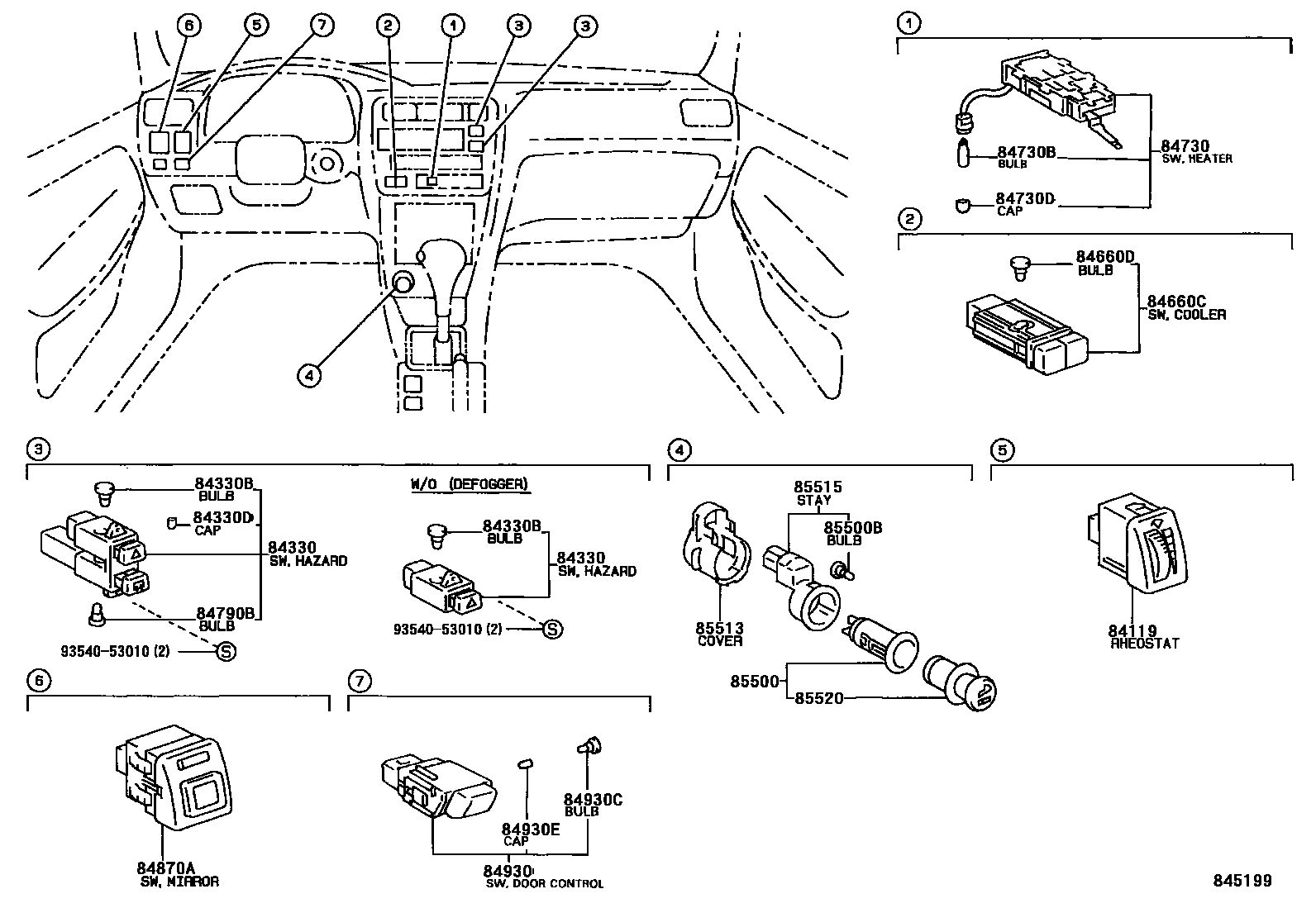 Toyota COROLLA 开关和继电器和ECU EPC diagram — 845199