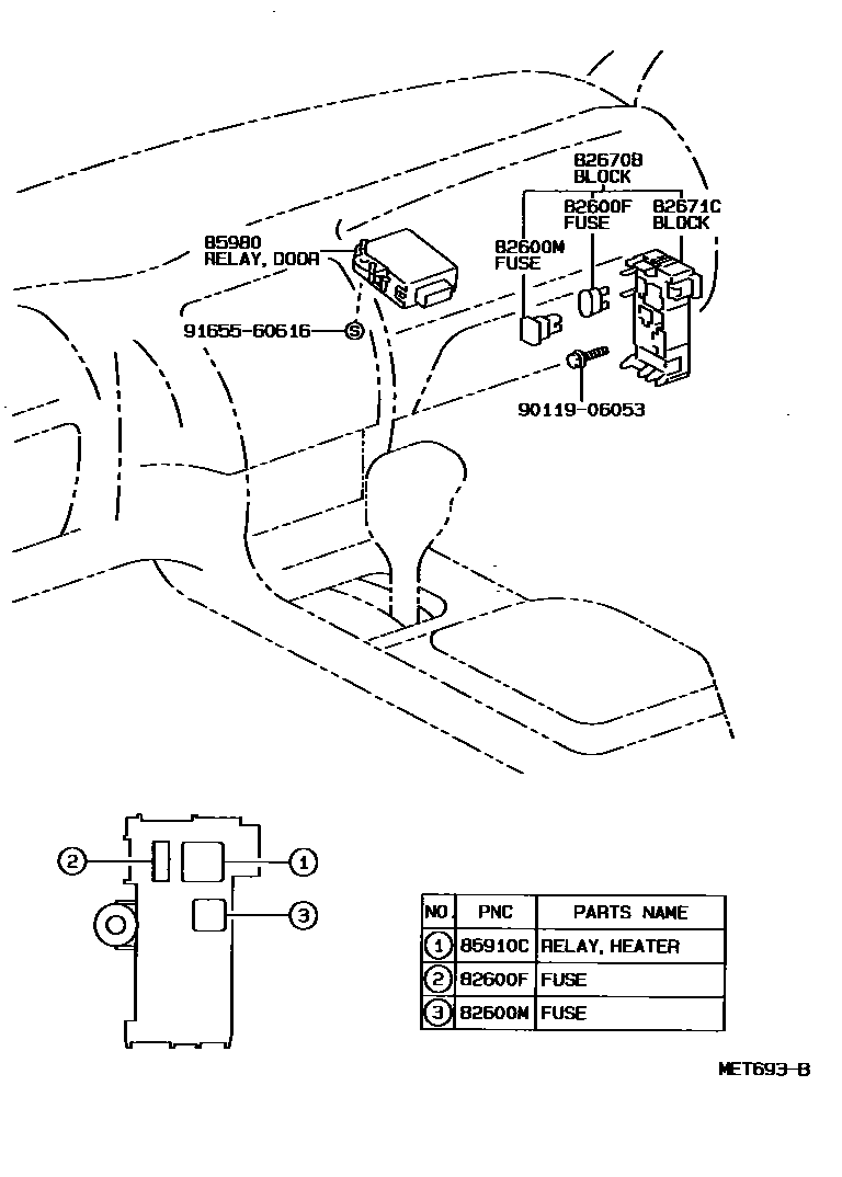 Toyota COROLLA 开关和继电器和ECU EPC diagram — MET693B