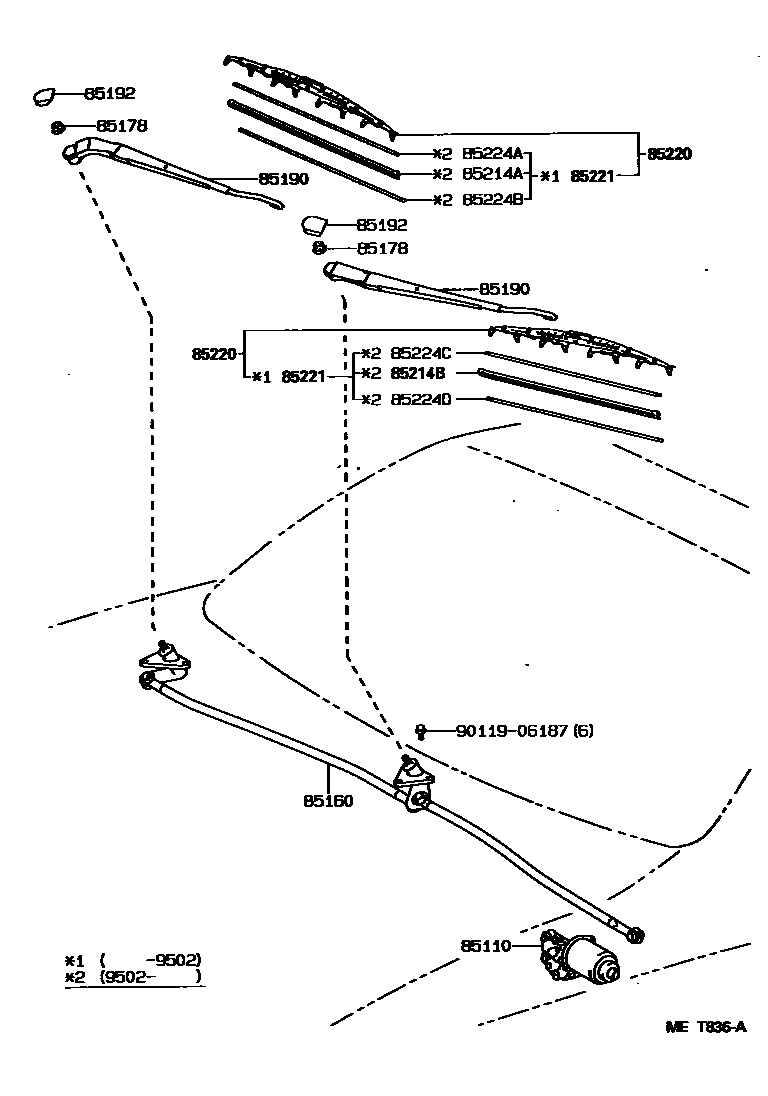 Toyota COROLLA 挡风玻璃刮水器 EPC diagram — MET836A