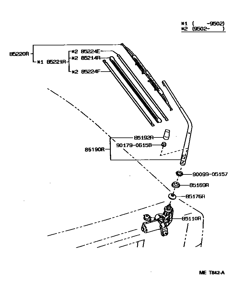 Toyota COROLLA 后刮水器 EPC diagram — MET842A