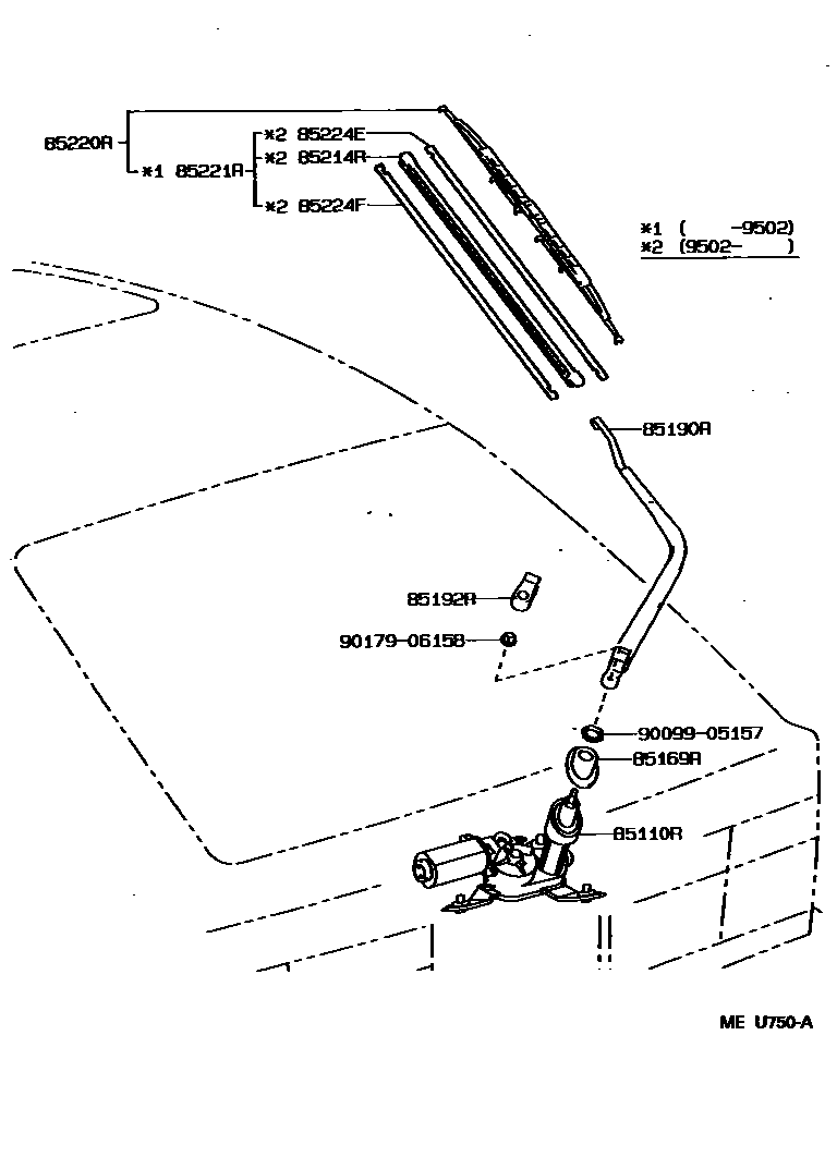 Toyota COROLLA 后刮水器 EPC diagram — MEU750A