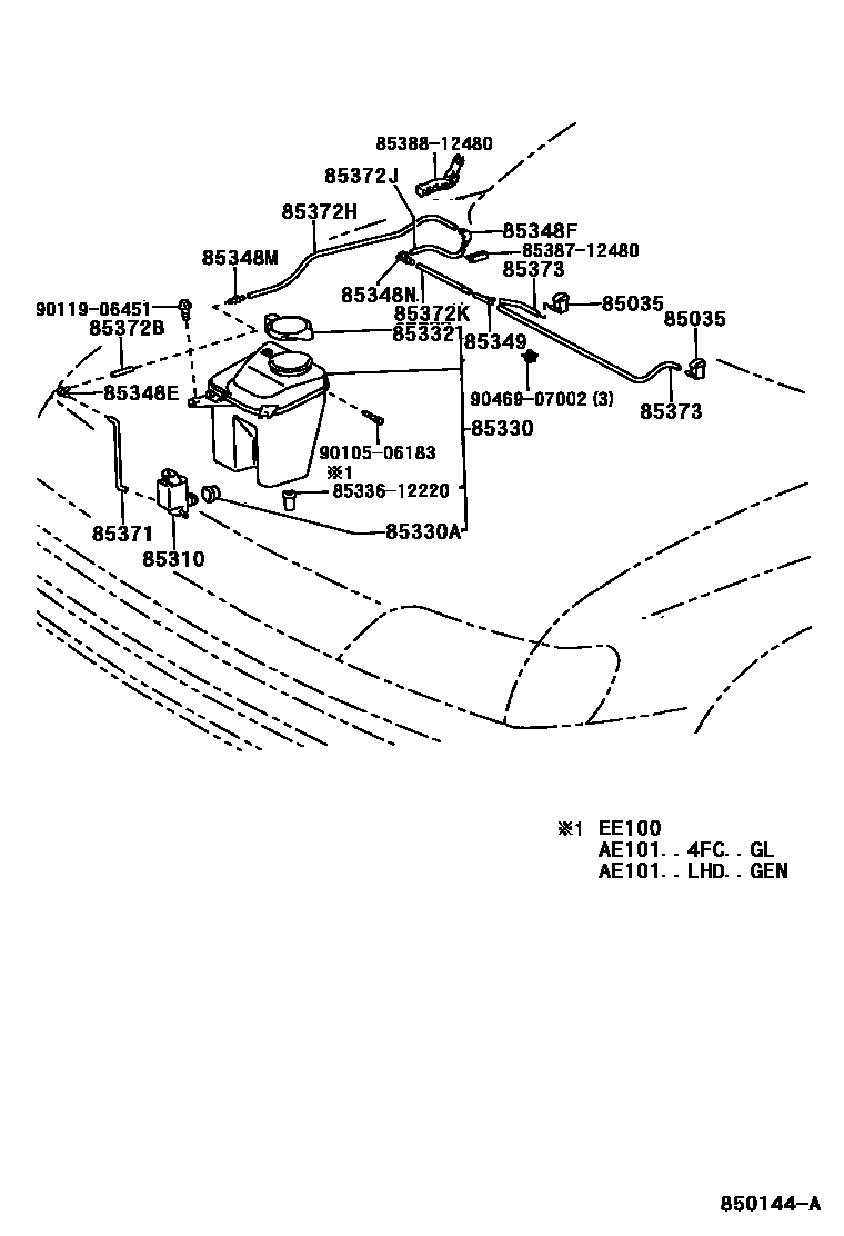 Toyota COROLLA 挡风玻璃清洗器 EPC diagram — 850144A