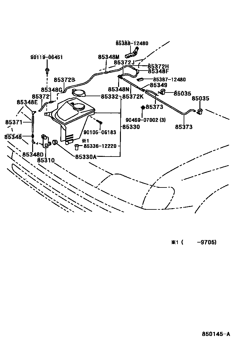 Toyota COROLLA 挡风玻璃清洗器 EPC diagram — 850145A