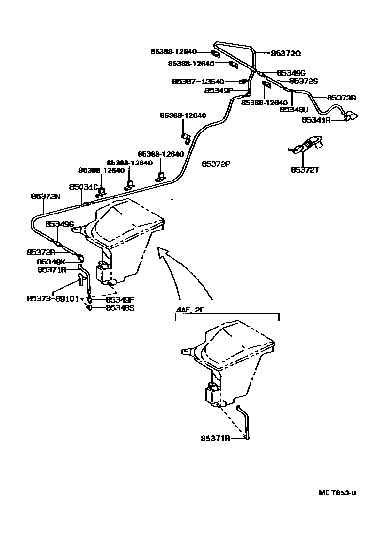 Toyota COROLLA 后清洗器 EPC diagram — MET853B