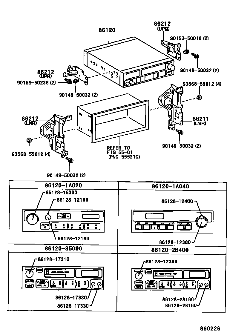 Toyota COROLLA 收音机、放大器和冷凝器 EPC diagram — 860226