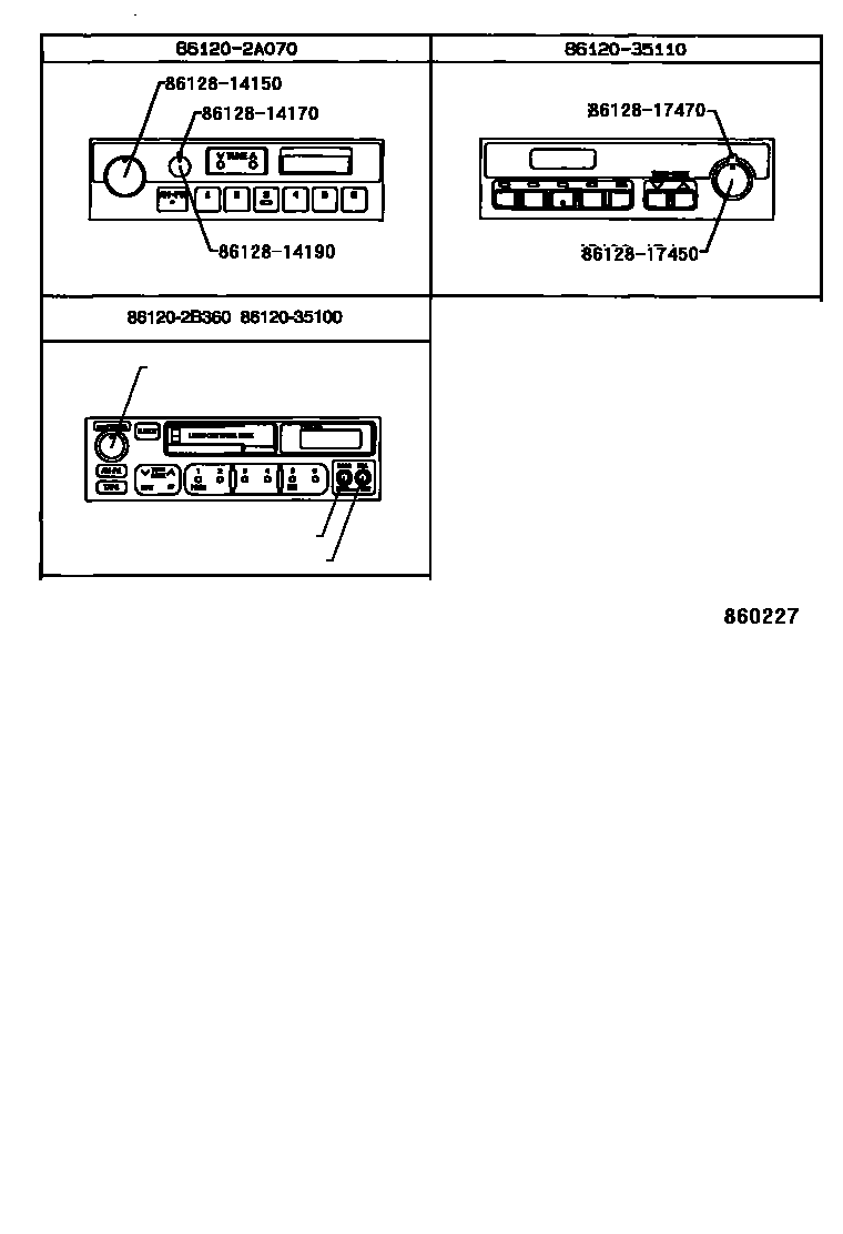 Toyota COROLLA 收音机、放大器和冷凝器 EPC diagram — 860227