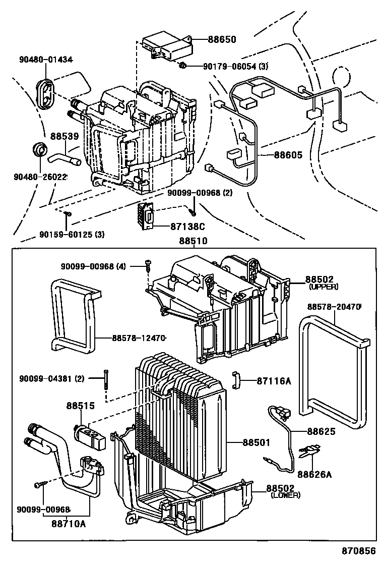 Toyota COROLLA 暖风和空调系统 - 冷却器组件 EPC diagram — 870856